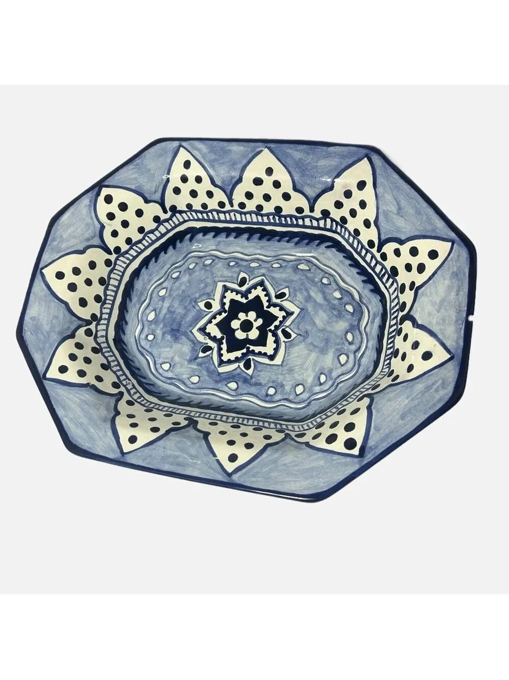 VTG Talavera Mexican Pottery Serving Dish Centerpiece Handpainted Floral Signed